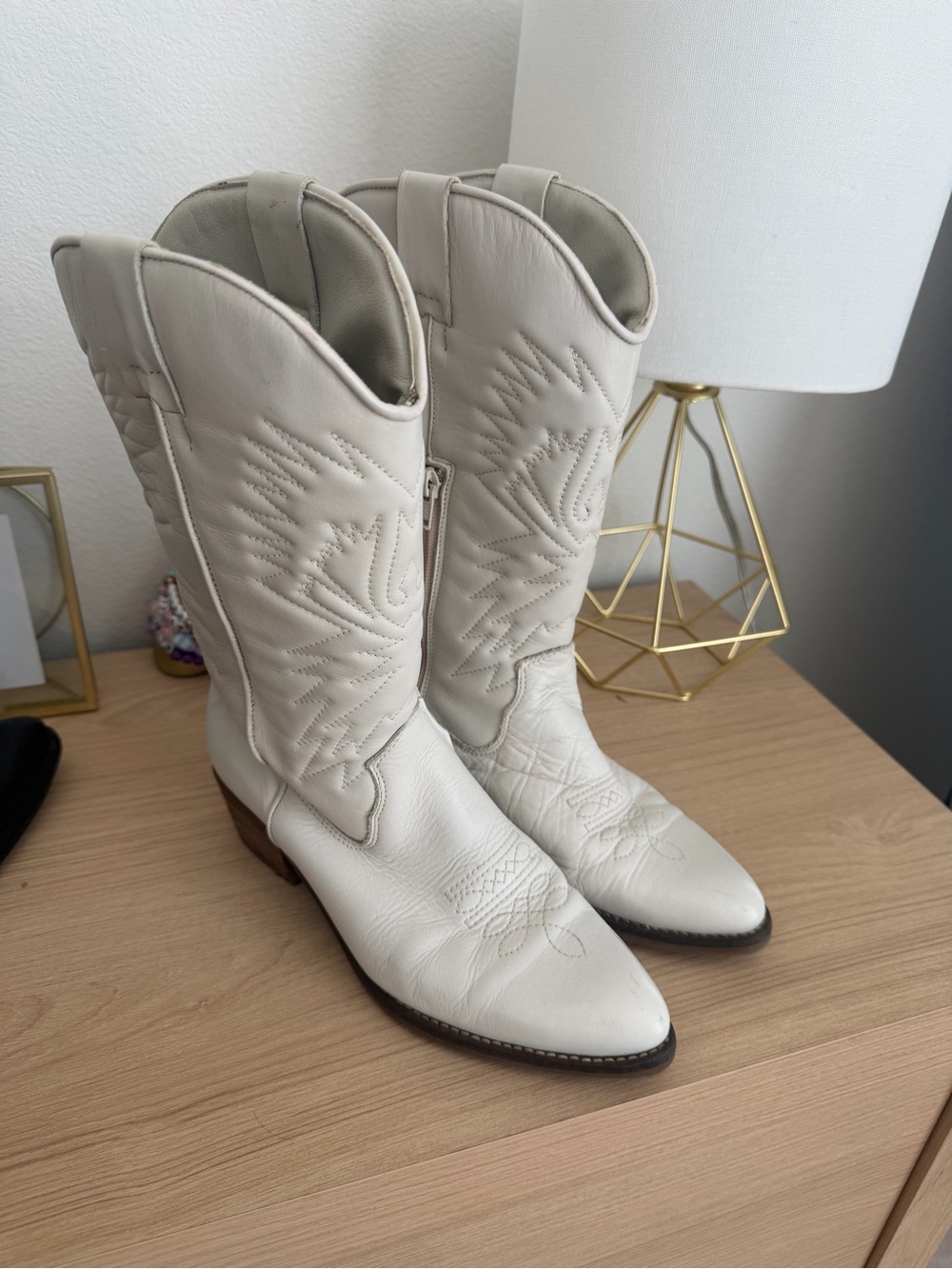 Steve Madden White Leather Western Lace-Up Mid-Calf Boots